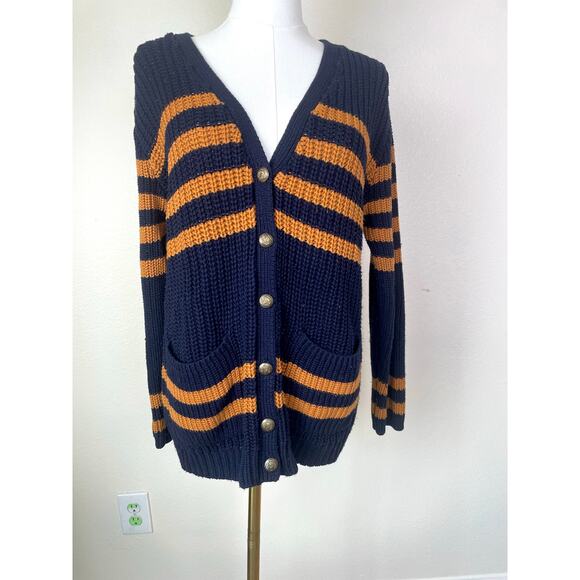 Womens Cardigan Sz L Striped Oversized Grandpa Chunky Fisherman Preppy Grunge - Picture 12 of 12